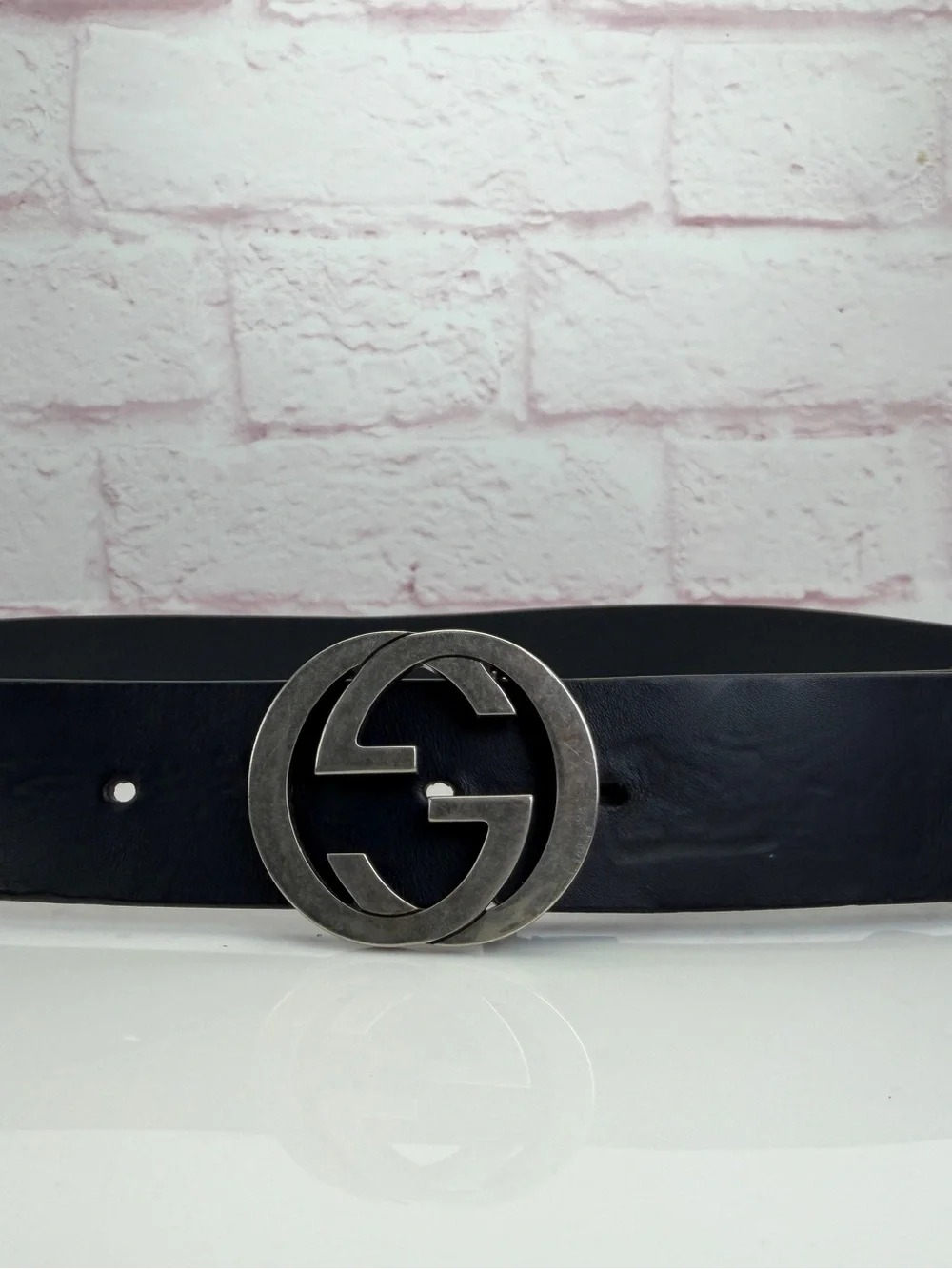 Gucci Black Leather Interlocking Gg Belt with Silver Double G Logo 546389 90/36